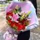 溫暖母愛(ài)-19枝紅色康乃馨，2枝多頭粉百合，搭配黃鶯