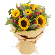 愛您爸爸-6朵向日葵，尤加利葉、梔子葉、鉆石玫瑰點(diǎn)綴