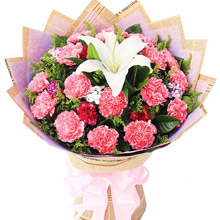 美麗心情-19枝粉康乃馨+1枝香水白百合送長輩花束