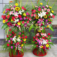 滿堂春風-各色百合、玫瑰、康乃馨、扶郎花等開業慶典精品花籃