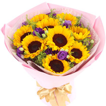 幸福滿滿-9朵向日葵，搭配黃鶯精美花束