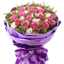 濃烈的愛-19枝紫玫瑰，搭配桔梗、黃鶯