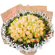 一生陪伴-66朵香檳玫瑰，搭配黃鶯等女神表白花束