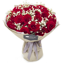 幸福滋味-33枝精品紅玫瑰+白滿天星