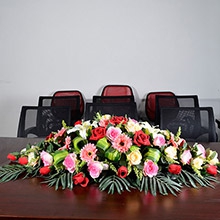 再創輝煌-紅+粉+香檳玫瑰、粉扶郎花、多頭香水百合