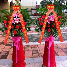 鴻運齊天-19枝紅色扶郎花、1支多頭粉百合，搭配黃鶯、散尾葵