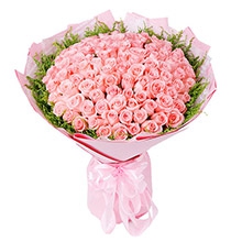 遇見了您-99枝戴安娜粉玫瑰，外圍黃鶯點綴