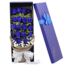 迷戀您-19朵藍色妖姬，搭配黃鶯、滿天星愛情表白鮮花