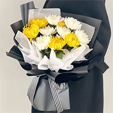 深切懷念-11朵混搭菊花（黃+白），清明節祭奠花束