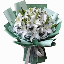 美好祝愿-10枝多頭白百合，適量綠葉搭配