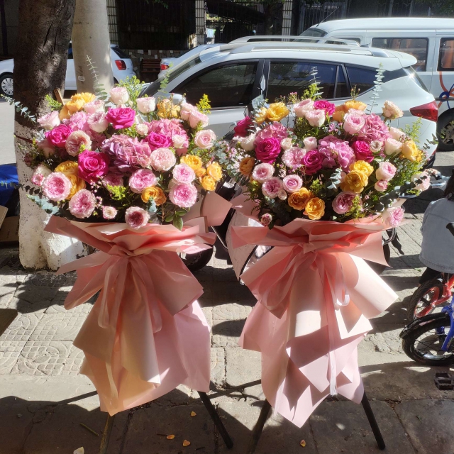 3個繡球粉玫瑰款式大花籃2個